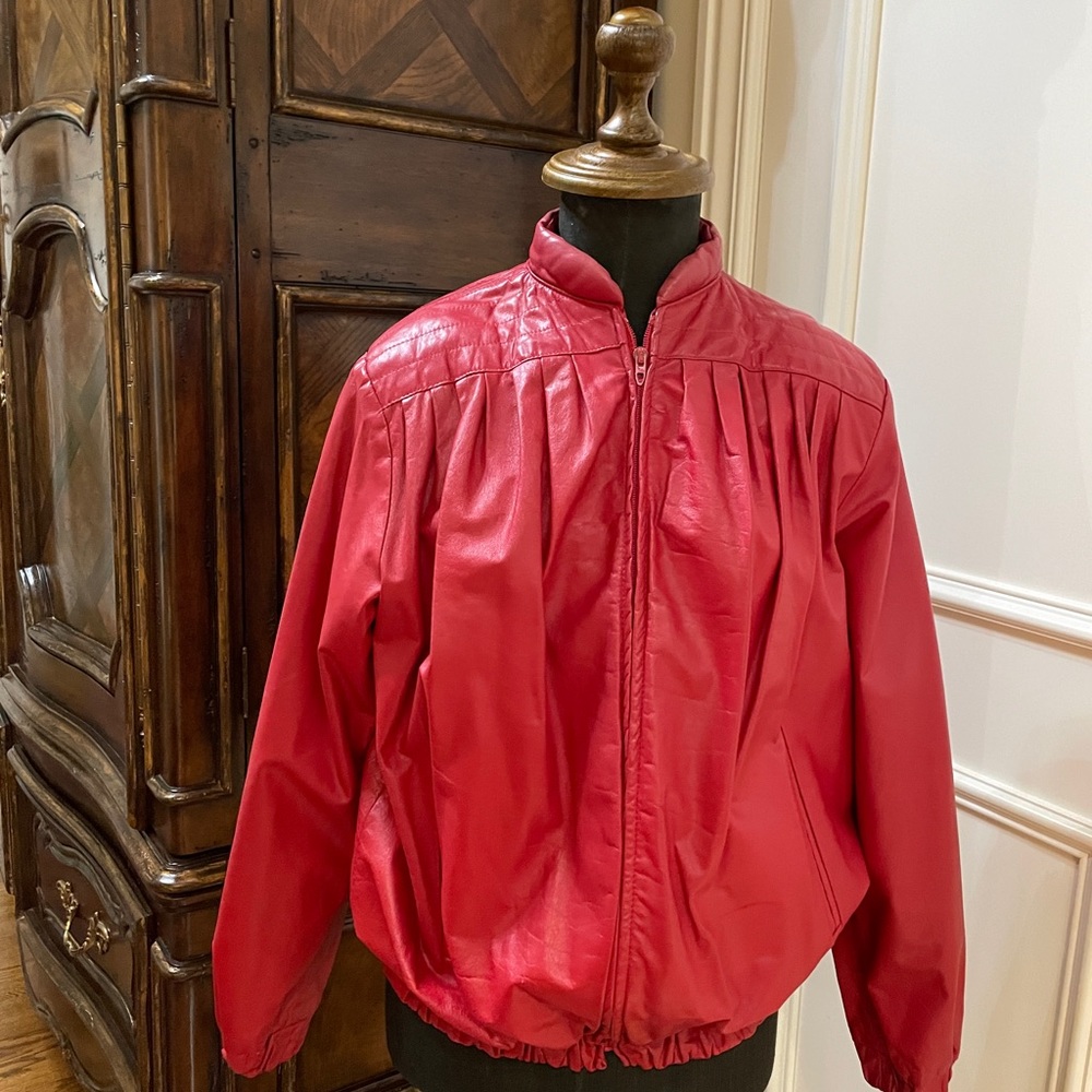 Carla New York Soft Red Leather Bomber Jacket.  Size 6